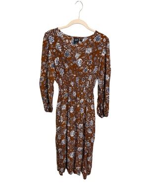 GAP Rust Brown Floral Long-Sleeve Midi Dress